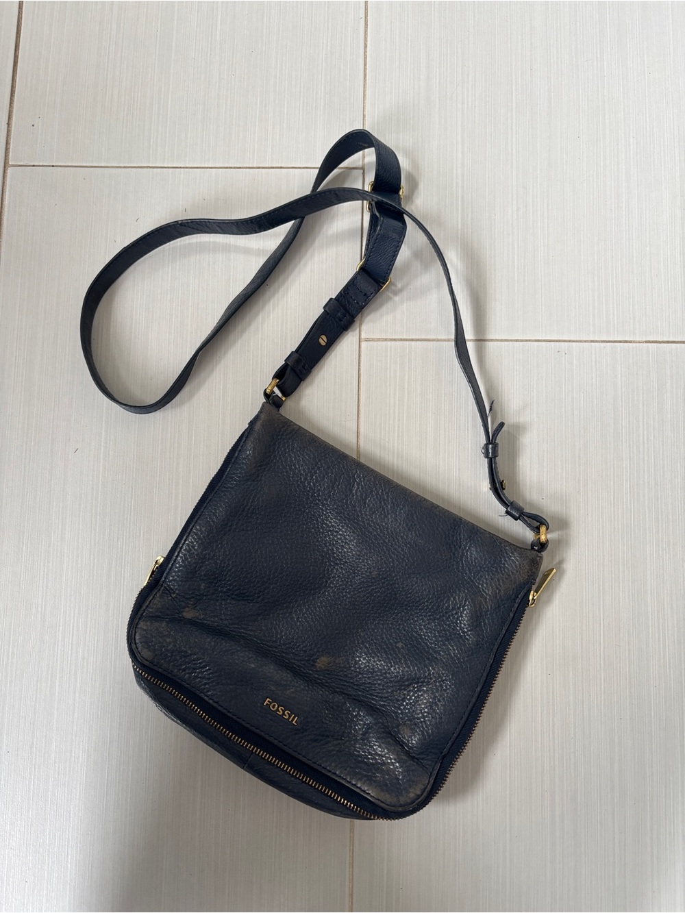 Fossil Black Pebbled Leather Crossbody Bag